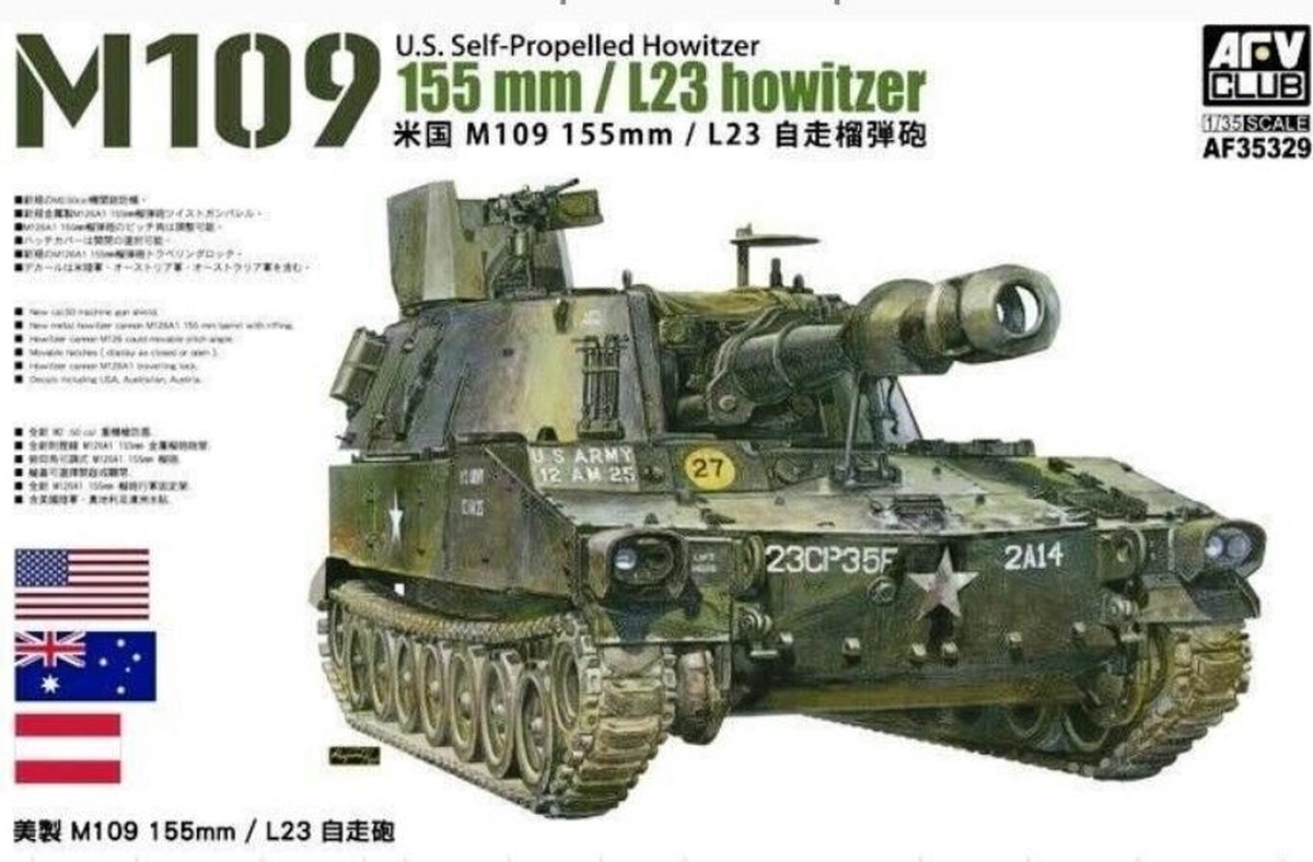 AFV Club Modelbouwpakket Militaire voertuigen - AF35329 M109 155mm L23 Howitzer Tank Plastic - 1:35 - Modelbouw