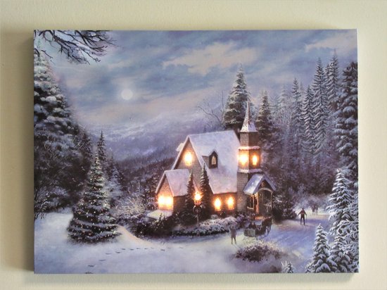 Tableau Toile 100x70 Cm - Impression Photo D'une église Enneigée - Déco Murale Moderne - Neuf