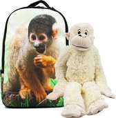 Rugtas Aap | Kinder rugzak jongens voor school - incl. pluche speelgoed apen knuffel - rugzak meisje Aap - hoogte 42 cm