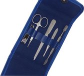 Professionele Manicure /Pedicure Set - Blauw Skai Leer - AAA Kwaliteit - In Reisetui - - Nagelschaar - Nagelknipper - Vijl - Nageltang- Valentijn