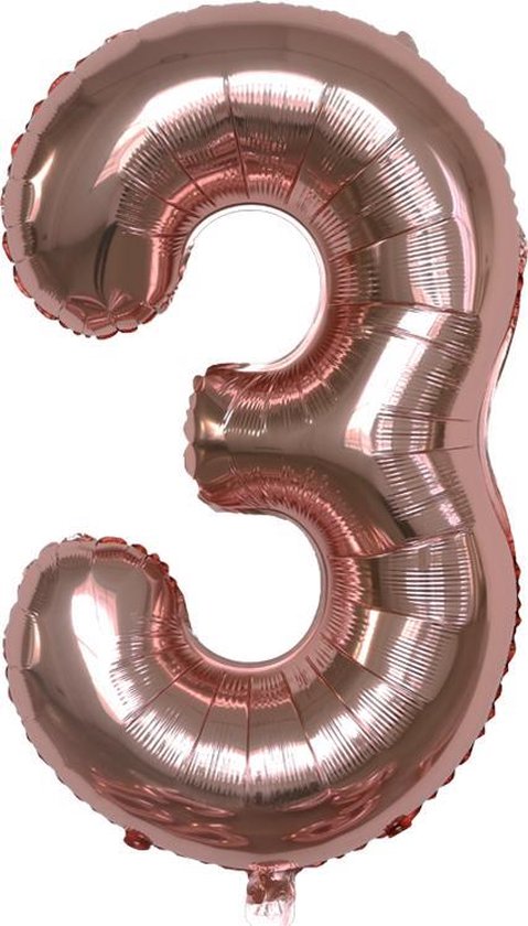 Folie Ballonnen XL Cijfer 3 , Rose Goud, 86cm, Verjaardag, Feest, Party, Decoratie, Versiering, Miracle Shop