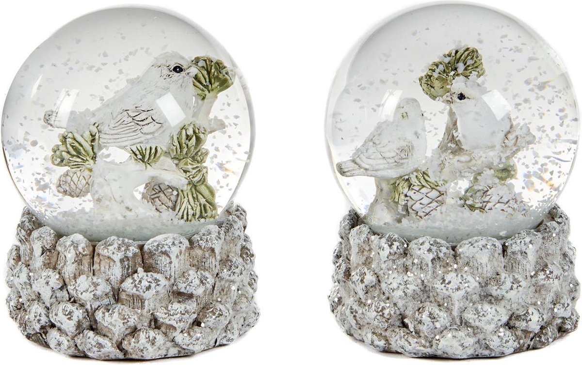 Goodwill Deco "Vogeltje in Sneeuw Wereld" Glas Wit-Bruin 6,5 cm Prijs per stuk