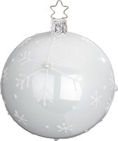Twee Witte Kerstballen met Vallende Sneeuwvlokken - Handgemaakt in Duitsland