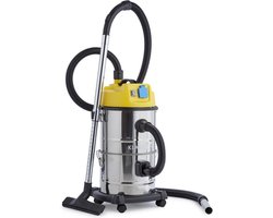Klarstein Reinraum Industriesauger, Nasssauger, Aschesauger, Trockensauger, 1800 Watt, Auffangfilter, Gebläsefunktion, 30 Liter Edelstahl Behälter, integrierte Steckdose, silber gelb – geschikt voor thuisfitness en sportschoolgebruik, duurzame constr