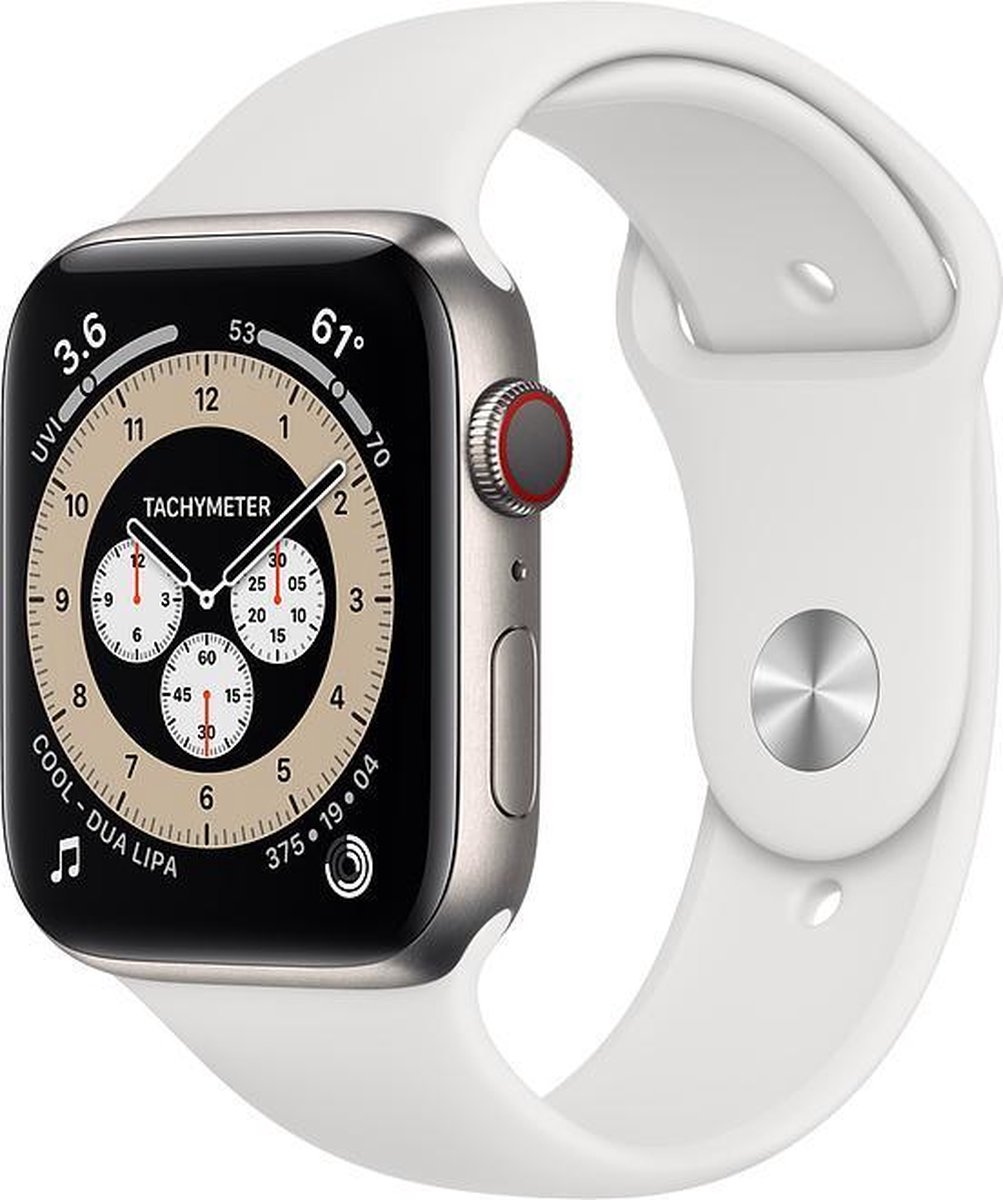 Apple Watch Series 6 Edition GPS + Cellular, 44mm Kast van Titanium, wit  sportbandje. | bol.com