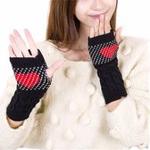 BoeL Zwarte Vingerloze Handschoenen Armwarmers Handwarmers met rood hart One size