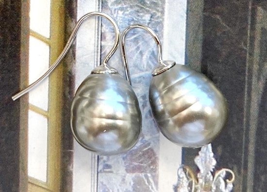 Boucles d'oreilles perle classique baroque gris / argent