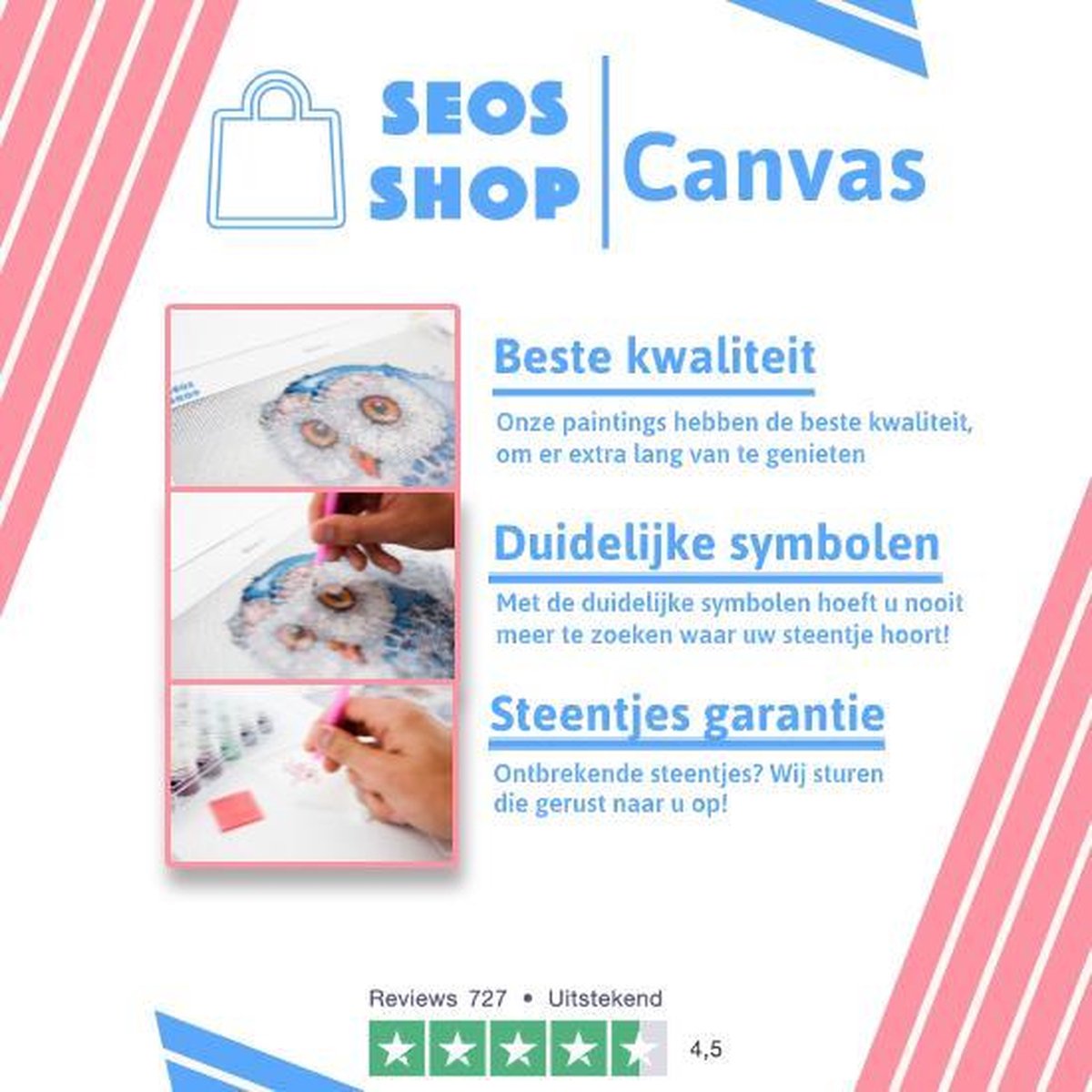 SEOS Shop ® Diamond Painting Volwassenen - Diamond Painting Kinderen - Diamond Painting Pakket Volledig - Katachtige Ras - Tijger - Leeuw - Panter - 40x50cm — afbeelding 5