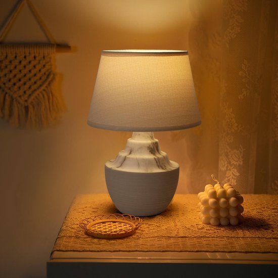 Aigostar Tafellamp - Bruin - Keramiek - Lamp met kap - H29cm