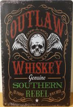 Outlaw Whiskey Southern Rebel Reclamebord van metaal METALEN-WANDBORD - MUURPLAAT - VINTAGE - RETRO - HORECA- BORD-WANDDECORATIE -TEKSTBORD - DECORATIEBORD - RECLAMEPLAAT - WANDPLA