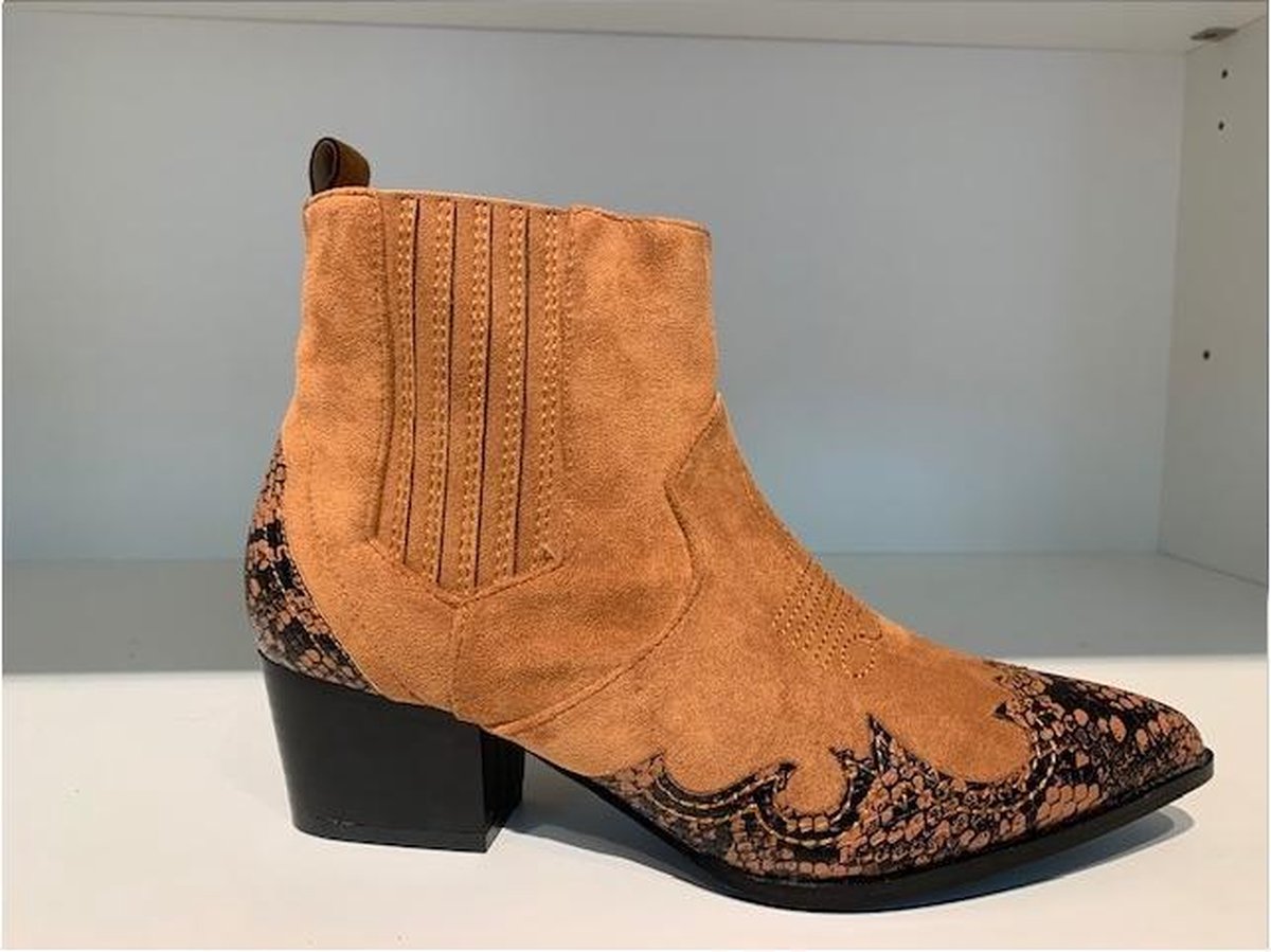 Merkloos Sans marque Enkellaars met Snakeprint Cognac