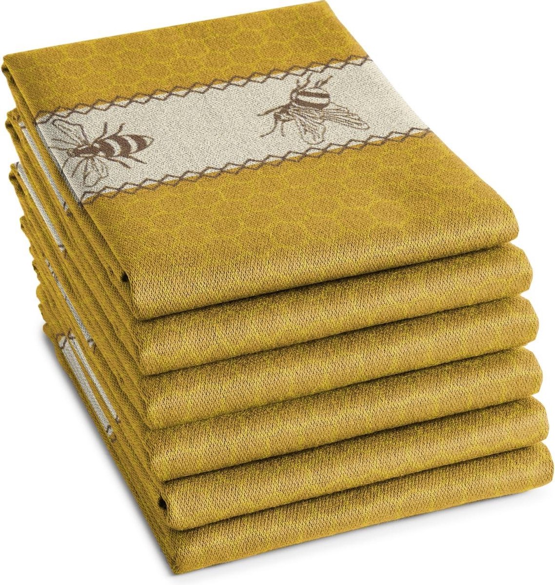 DDDDD - Bees - 6x Theedoeken - Set van 6 stuks - 60x65cm - Geel