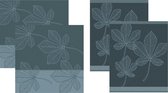DDDDD - Leaves Theedoeken en Keukendoeken Set - Set van 4 - Katoen - Botanische print - 60x 65 cm/50x55 cm - Blauw