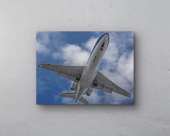 - Schilderij - Klm Fokker Belly Shot Inclusief Ophangplaatjes Luchtvaart Muurdecoratie - Multicolor - 40 X 30 Cm