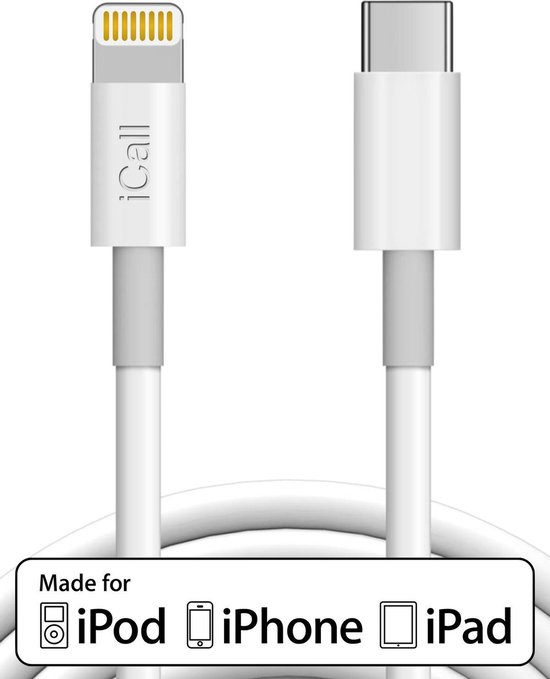 Kabel Oplader voor iPhone Lightning USB-C Kabel - iCall Oplaadkabel MFI  Gecertificeerd... | bol.com