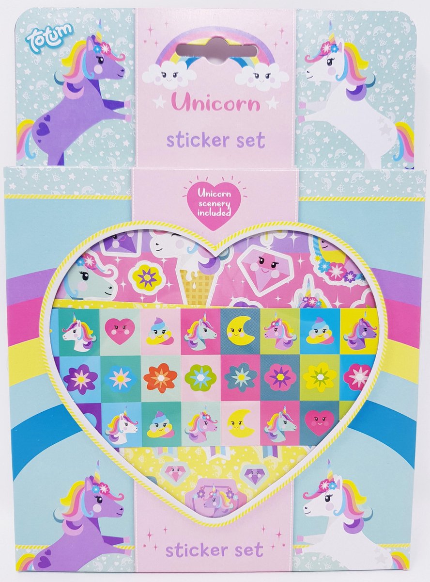 UNICORN STICKER BOX - 3 STICKERVELLEN EN EEN ACHTERGROND