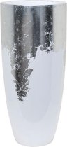 Luna vaas wit zilver 75cm hoog | Grote witte hoogglans zilveren vaas | Brede bloempot plantenbak vazen﻿