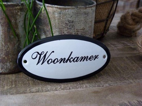 Emaille deurbordje ovaal 'Woonkamer'