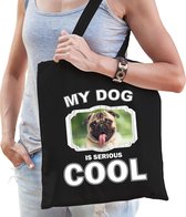 Dieren mopshonden tasje katoen volw + kind zwart - my dog is serious cool kado boodschappentas/ gymtas / sporttas - honden / hond