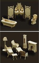 Poppenhuis meubels set huiskamer en badkamer - Bouwpakket