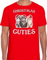 Kitten Kerstshirt / Kerst t-shirt Christmas cuties rood voor heren - Kerstkleding / Christmas outfit S