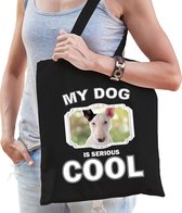 Dieren Bullterriers tasje katoen volw + kind zwart - my dog is serious cool kado boodschappentas/ gymtas / sporttas - honden / hond