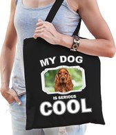 Dieren Spaniels tasje katoen volw + kind zwart - my dog is serious cool kado boodschappentas/ gymtas / sporttas - honden / hond