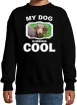 Teckel honden trui / sweater my dog is serious cool zwart - kinderen - Teckels liefhebber cadeau sweaters 9-11 jaar (134/146)