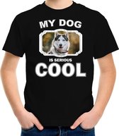 Husky honden t-shirt my dog is serious cool zwart - kinderen - Siberische huskys liefhebber cadeau shirt L (146-152)