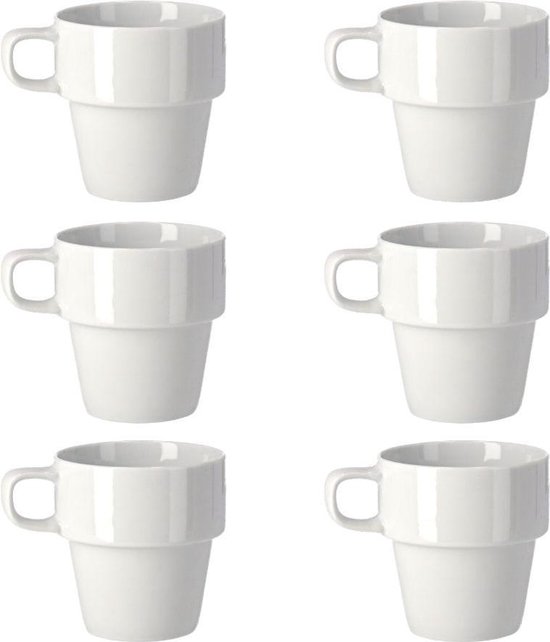 Koffiekopjes - - Stapelbaar Wit - 6 stuks - 450 ml - Aardewerk bol.com