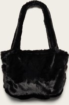 Omay City Bag - Schoudertas voor Dames - Shopper Zwart - Faux Fur - 30x7x25 cm - Handmade