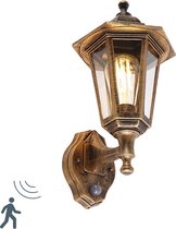 QAZQA new haven - Klassieke Wandlamp met Bewegingsmelder | Bewegingssensor | sensor voor buiten - 1 lichts - D 212 mm - Goud/messing - Buitenverlichting