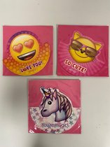 Cadeaukaarten in emoji stijl: kaarten met envelop - set van 3 stuks (roze en meidenstijl)
