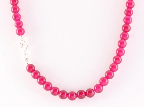 Collier de perles rubis et fermoir en argent - longueur 47 cm