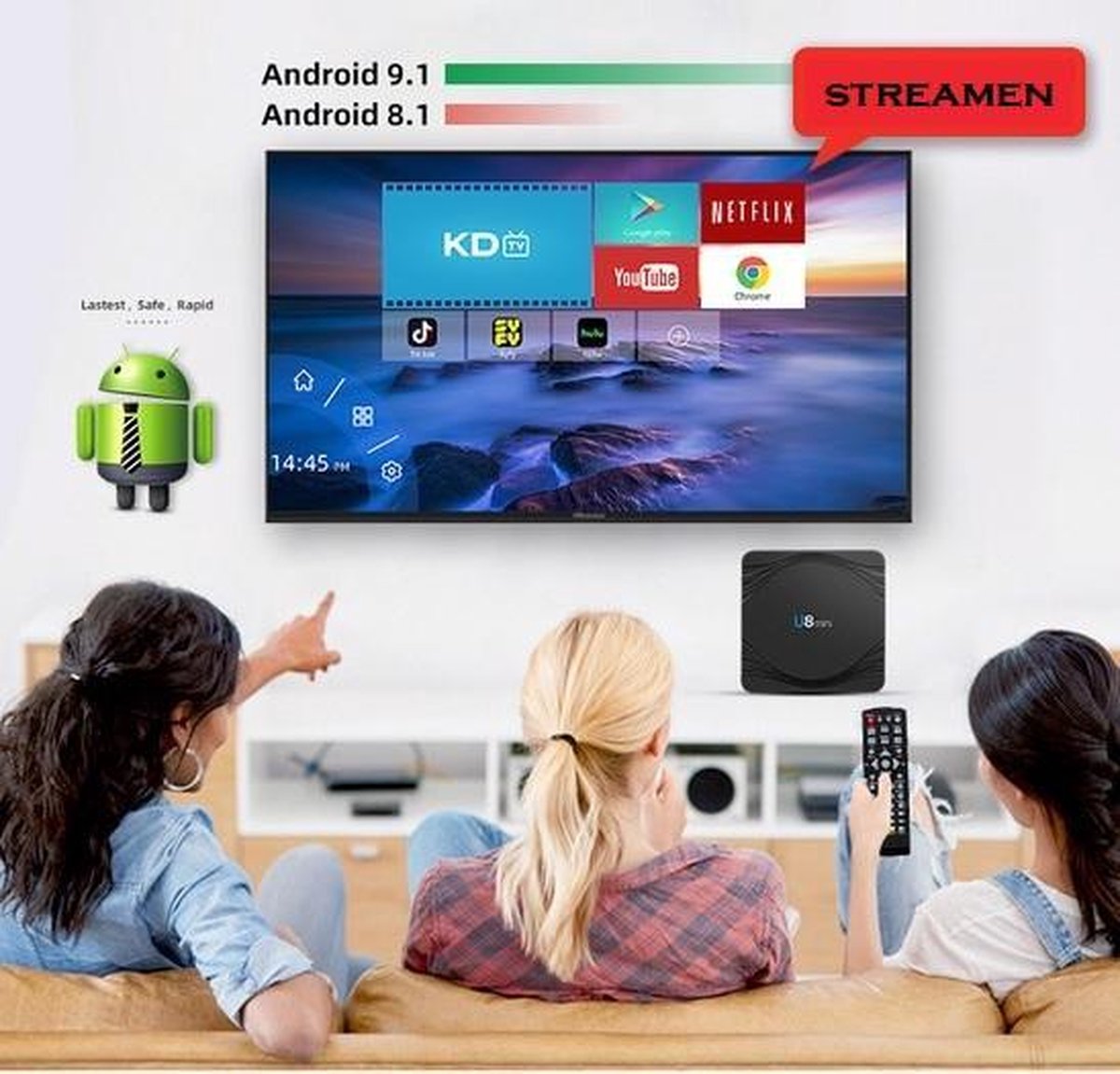 Android Tv Box 4K 16GB / Android 9 Tv Box / IPTV Box Wifi / Tv Box 4K / Mediaplayer voor Tv / Tv Box - U8 Mini