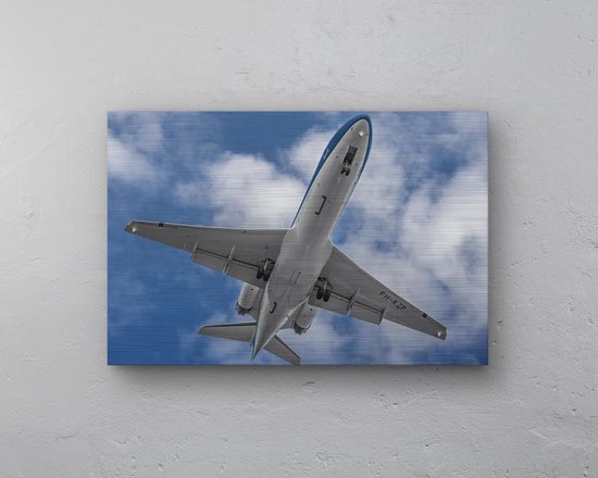 - Schilderij - Klm Fokker Belly Shot Inclusief Ophangplaatjes Luchtvaart Muurdecoratie - Multicolor - 60 X 40 Cm