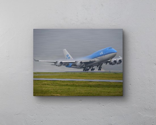 - Schilderij - Klm Boeing Take-off Inclusief Ophangplaatjes Luchtvaart Muurdecoratie - Multicolor - 40 X 30 Cm