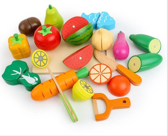 Houten Speelgoed fruit en groente - 17 delig - Speelgoed keuken accessoires  -... | bol.com