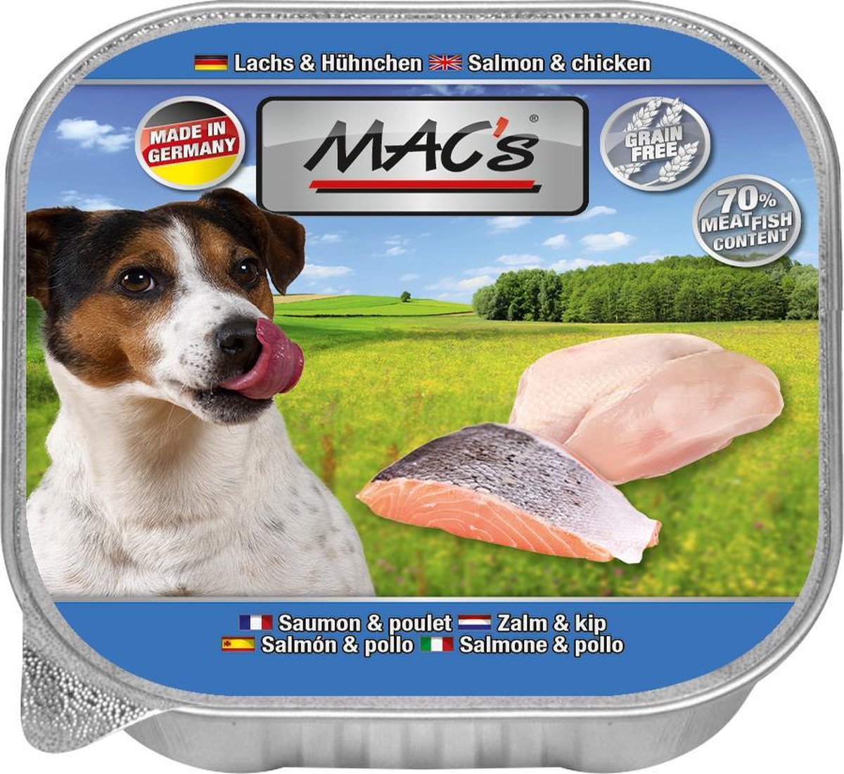 MAC's Hondenvoer Natvoer Vleeskuipje - 70% Zalm & Kip - 11 x 150 g