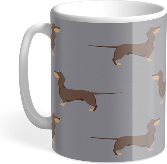 Hound & Herringbone - Chocoladebruine Teckel Designer Mok - Chocolate and Tan Dachshund Designer Mug