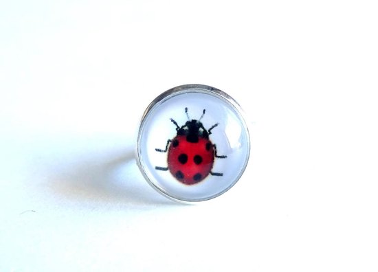 2 Love it - Ladybug - Bague - Enfants - Taille ajustable - Rouge - Blanc - Noir - Couleur argent