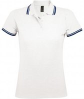 SOLS Dames/dames Pasadena getipt korte mouw Pique Polo Shirt (Wit/Navy) (Maat L)