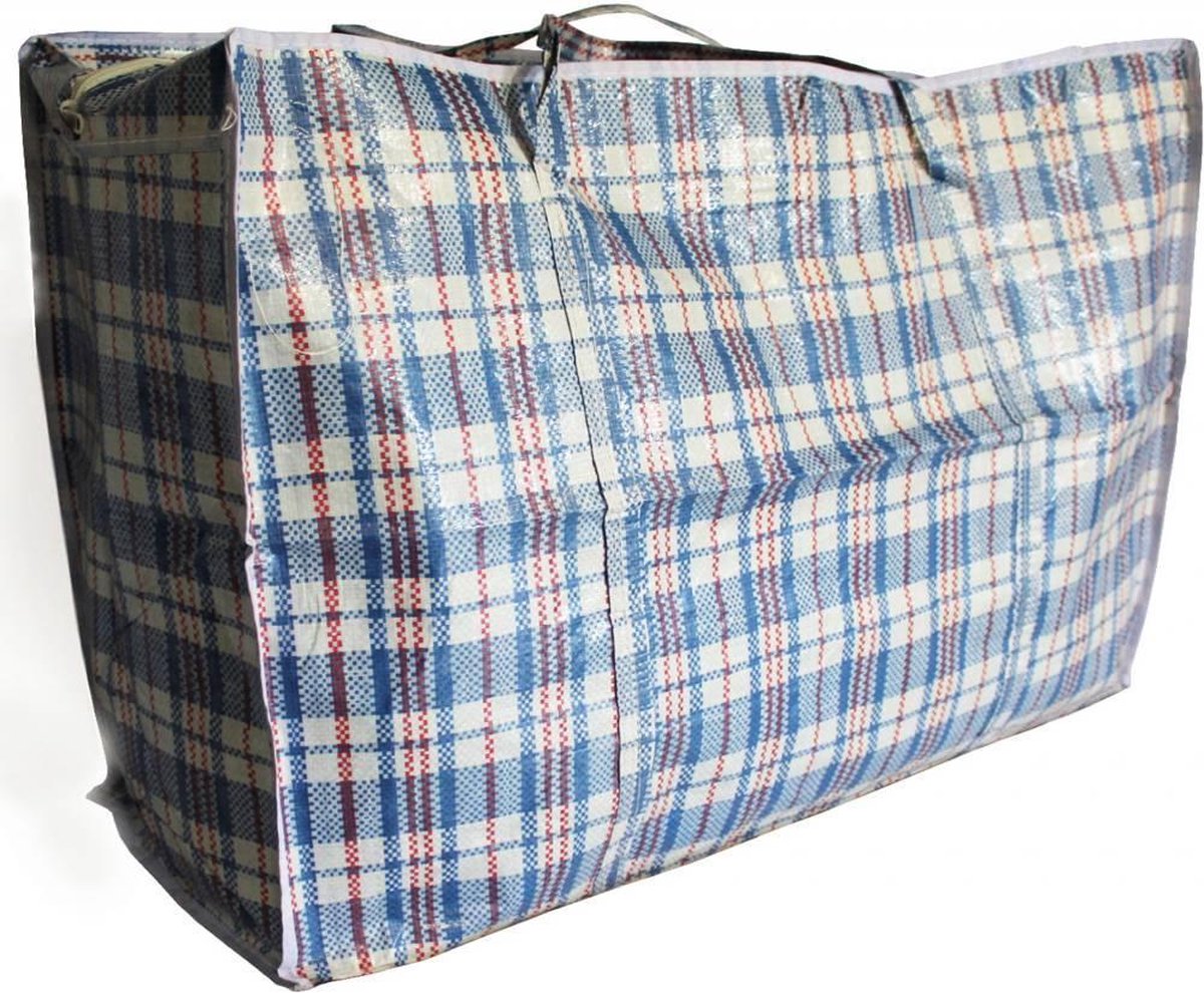 De Snuffelaar® XXXL Opbergtas - 10 Stuks - Sterke Zwarte Brede Banden Big Shopper Reistas Extra Groot Grote Boodschappentas Zak Geruit Mega Tas Was Tas Met Rits