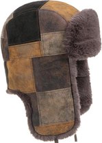 Stetson Pigskin leren patchwork pilotenmuts kleur bruin maat M 56 57 centimeter