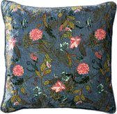 Dutch Decor MIKKY - Kussenhoes 45x45 cm - velvet - bloemen - provincial blue - blauw - roze - groen - streepjes - met rits