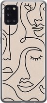 Samsung Galaxy A31 hoesje siliconen - Abstract gezicht lijnen - Soft Case Telefoonhoesje - Print / Illustratie - Beige