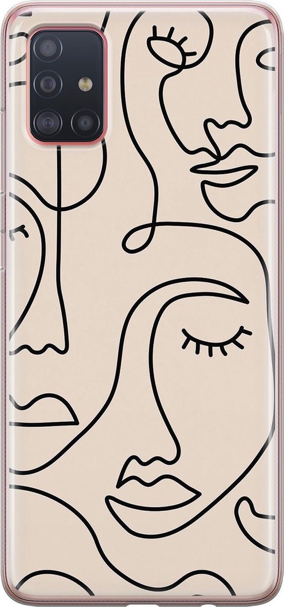 Leuke Telefoonhoesjes - Hoesje geschikt voor Samsung Galaxy A71 - Abstract gezicht lijnen - Soft case - TPU - Print / Illustratie - Beige