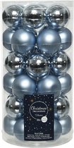 36x Lichtblauwe kleine glazen kerstballen 4 cm mat en glans - Kerstversiering/boomversiering lichtblauw