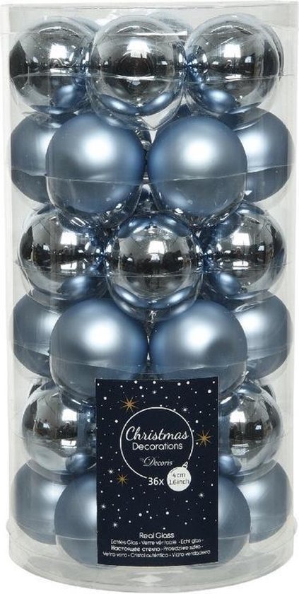 36x Lichtblauwe kleine glazen kerstballen 4 cm mat en glans -... | bol.com