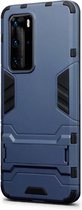Huawei P40 Pro hoesje - Dubbel gelaagde pantser case met standaard - Navy blauw - GSM Hoesje - Telefoonhoesje Geschikt Voor: Huawei P40 Pro